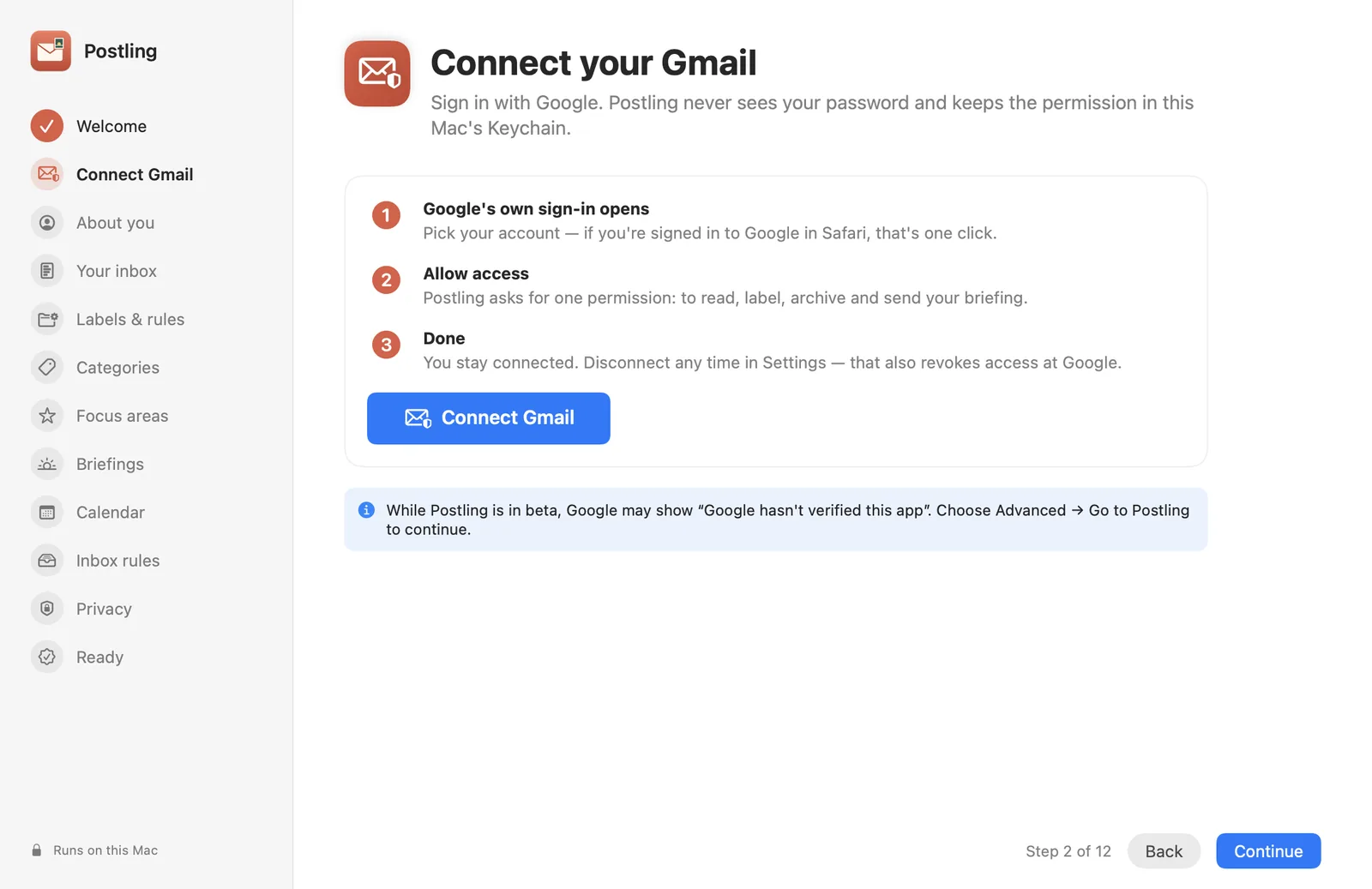 The Connect Gmail step, with the Connect Gmail button.